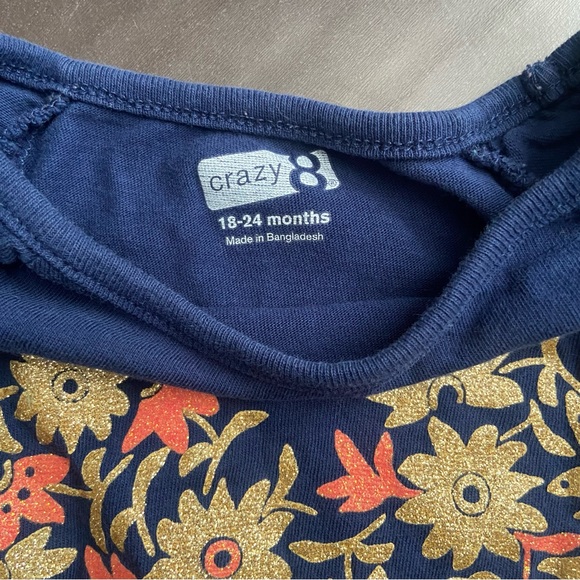 Crazy 8 long sleeve navy t-shirt with gold glitter flower heart size 18-24M EUC - Picture 3 of 4